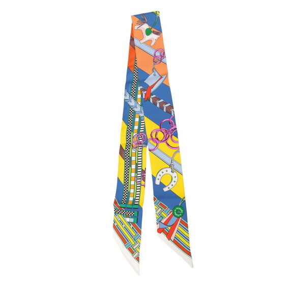 HERMES Accessories - Hermes Twilly Brides et Gris (Horse Bridle and Charm) Scarf/Muffler, Multicol...